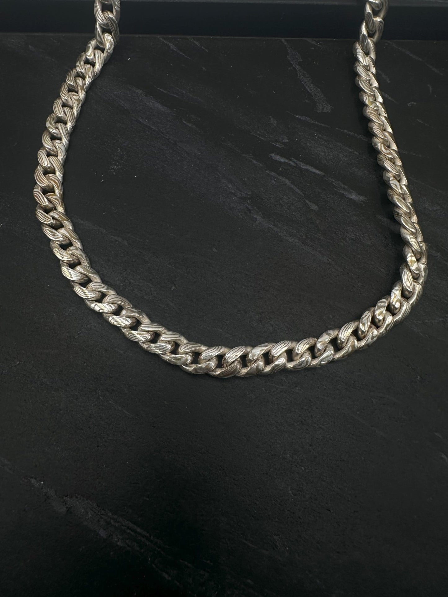 10mm Mokume Gane Cuban link. Fine Silver/ Shibuichi (Silver/copper alloy) - Hyperbolic studio