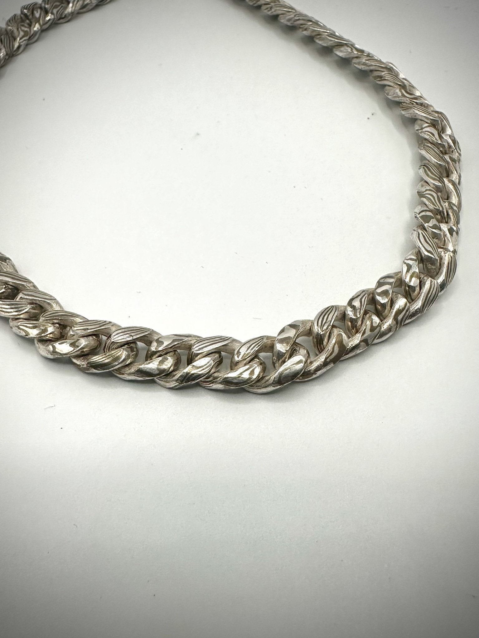 10mm Mokume Gane Cuban link. Fine Silver/ Shibuichi (Silver/copper alloy) - Hyperbolic studio