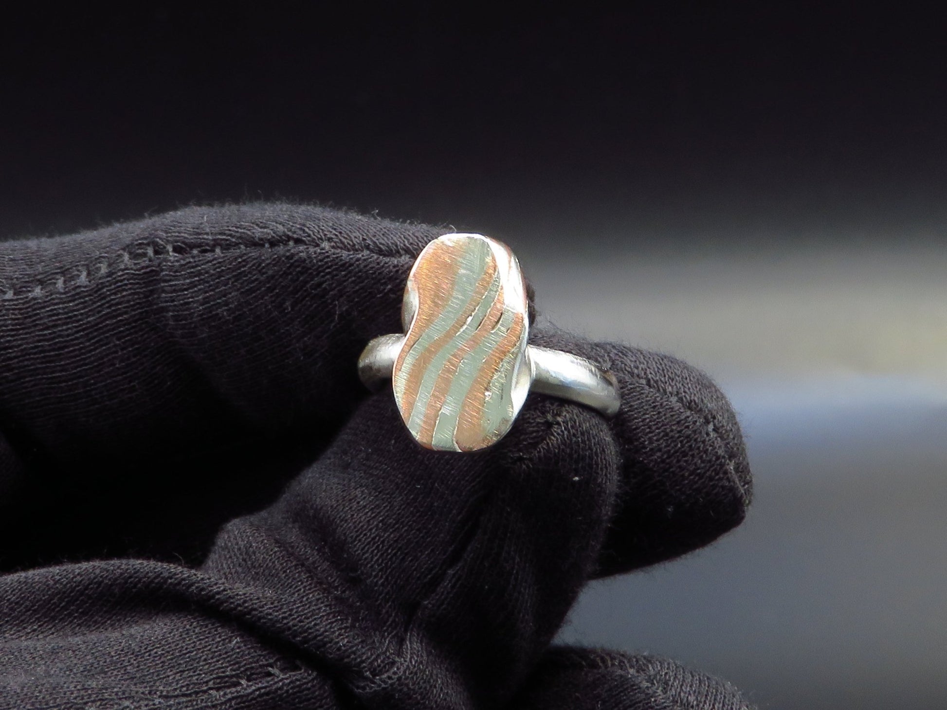 Mokume Gane Oval ring size 7.5 - Hyperbolic studio