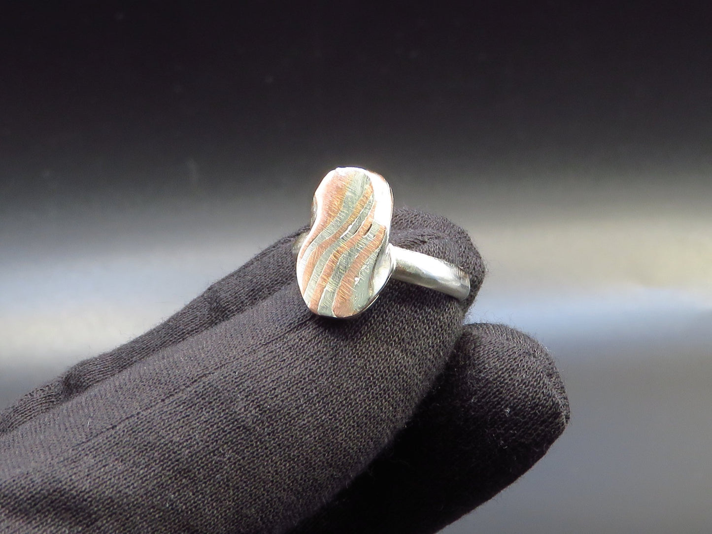 Mokume Gane Oval ring size 7.5 - Hyperbolic studio