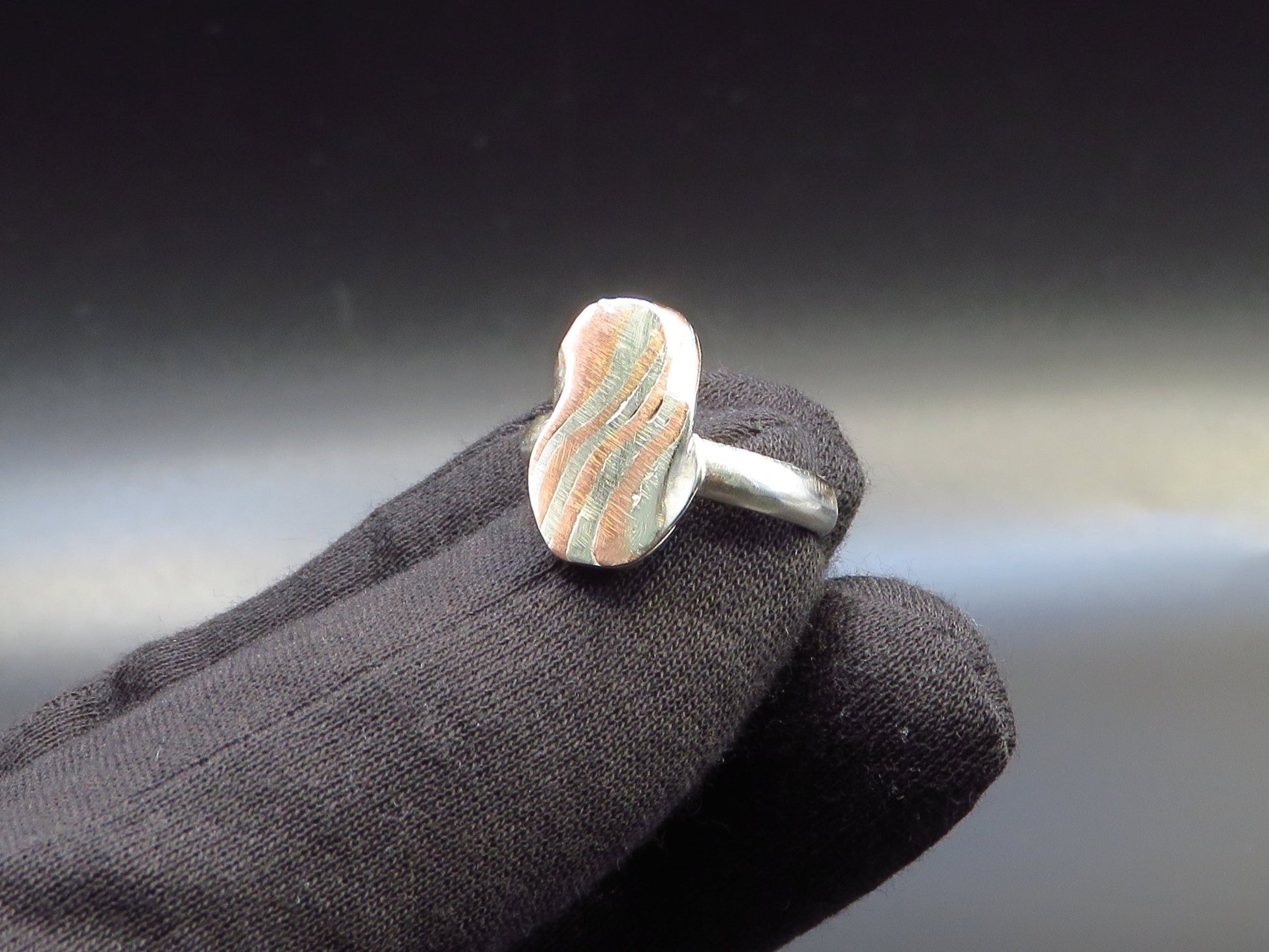 Mokume Gane Oval ring size 7.5 - Hyperbolic studio